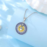 925 Sterling Silver Sacred Heart of Jesus Cross Necklace Enamel Pendant