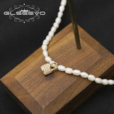 Natural Freshwater Pearls Lock Shape Woman Necklace Korea Wedding Accessories