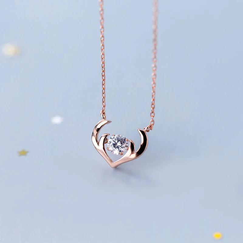 925 Silver Zircon Elk Deer Pendant Necklace Women Jewelry Gift