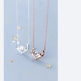 925 Silver Zircon Elk Deer Pendant Necklace Women Jewelry Gift