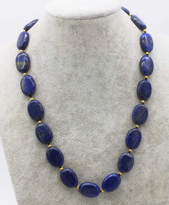 Lapis & Freshwater Pearl Necklace 21 inch Beads Nature Woman