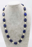 Lapis & Freshwater Pearl Necklace 21 inch Beads Nature Woman