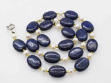 Lapis & Freshwater Pearl Necklace 21 inch Beads Nature Woman