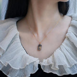 925 Silver Pendant Necklace Rectangle Shell Zircon Vintage Jewelry