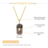 925 Silver Pendant Necklace Rectangle Shell Zircon Vintage Jewelry
