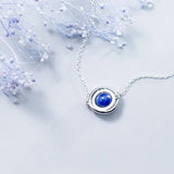 MloveAcc 925 Silver Necklace Double Circles Pendant Long Chain Stone Bead
