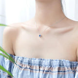 MloveAcc 925 Silver Necklace Double Circles Pendant Long Chain Stone Bead