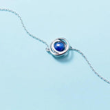 MloveAcc 925 Silver Necklace Double Circles Pendant Long Chain Stone Bead