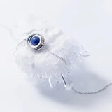 MloveAcc 925 Silver Necklace Double Circles Pendant Long Chain Stone Bead