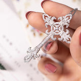 925 Silver diamond painting full palace Cross Pendant Necklace for women men