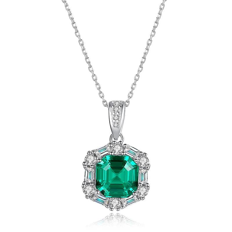 Vintage Emerald Silver Necklaces 925 Sterling Silver Pendant Necklace for Women