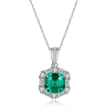 Vintage Emerald Silver Necklaces 925 Sterling Silver Pendant Necklace for Women