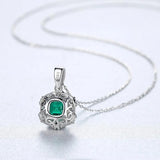 Vintage Emerald Silver Necklaces 925 Sterling Silver Pendant Necklace for Women