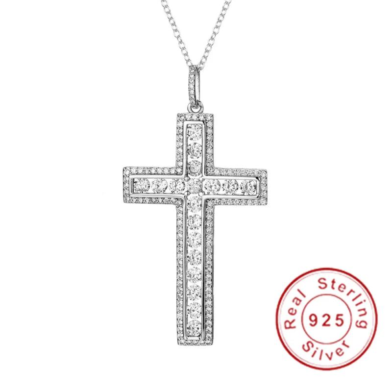 925 Silver Cross Pendant Necklace with Simulated Diamond