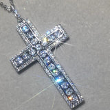 925 Silver Cross Pendant Necklace with Simulated Diamond