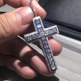 925 Silver Cross Pendant Necklace with Simulated Diamond