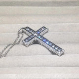 925 Silver Cross Pendant Necklace with Simulated Diamond