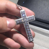 925 Silver Cross Pendant Necklace with Simulated Diamond