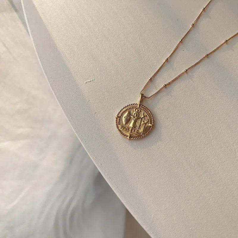 Sterling Silver Beads Chain Necklace with Coin Pendant