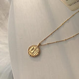 Sterling Silver Beads Chain Necklace with Coin Pendant