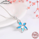 925 Silver Opal Zircon Flower Pendant Necklace for Women Fine Jewelry