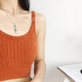 925 Silver Feather Necklace Zircon Pendant Vintage Jewelry