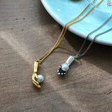 925 Silver Shell Pearl Hand Pendant Nordic Style Necklace