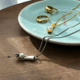 925 Silver Shell Pearl Hand Pendant Nordic Style Necklace