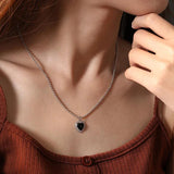 925 Silver Agate Heart Necklace Round Bead Chain Pendant Necklace