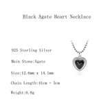 925 Silver Agate Heart Necklace Round Bead Chain Pendant Necklace