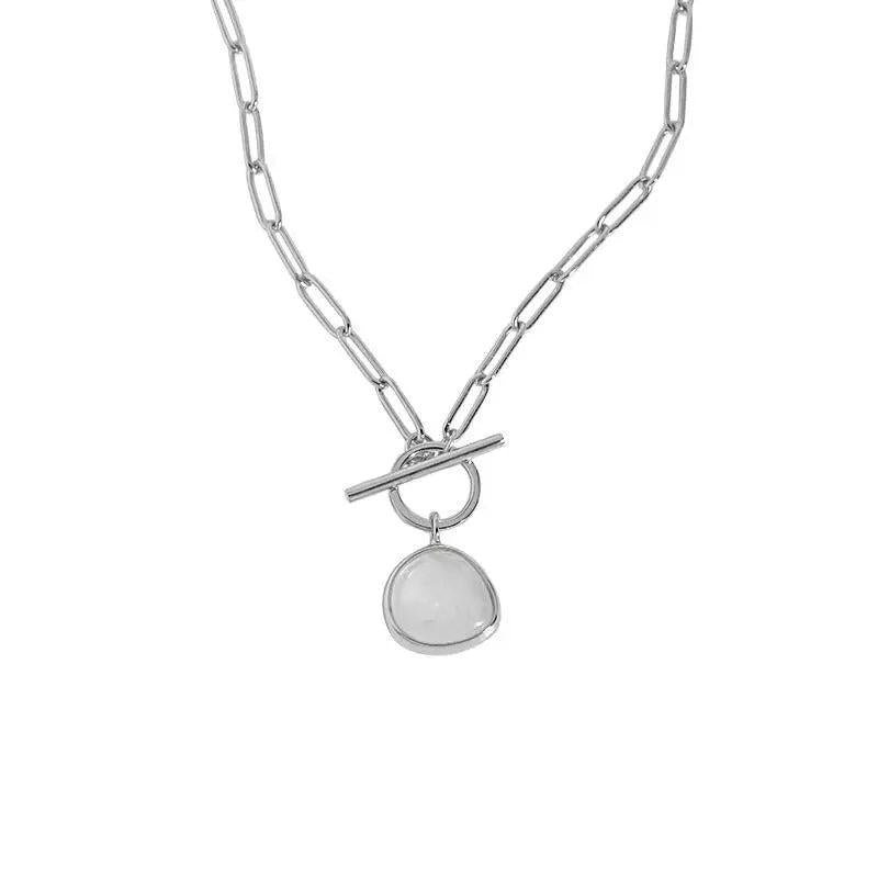 925 Silver Crystal OT Buckle Chain Pendant Necklace Women Fine Jewelry