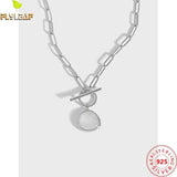 925 Silver Crystal OT Buckle Chain Pendant Necklace Women Fine Jewelry