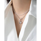 925 Silver Crystal OT Buckle Chain Pendant Necklace Women Fine Jewelry