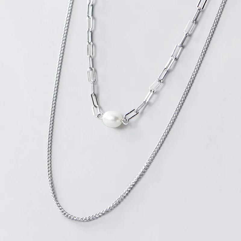 TrustDavis 925 Silver Pearl Choker Necklace Women Wedding Party S925 Jewelry