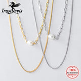 TrustDavis 925 Silver Pearl Choker Necklace Women Wedding Party S925 Jewelry