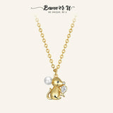 925 Silver Mouse&Fish Necklace Women Plated Pendant Bead Necklaces