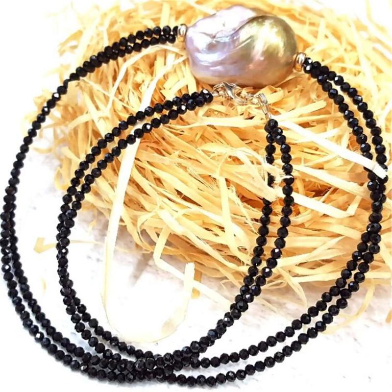 Baroque Pearl Double Row Spinel Necklace Real Gift Hang Light