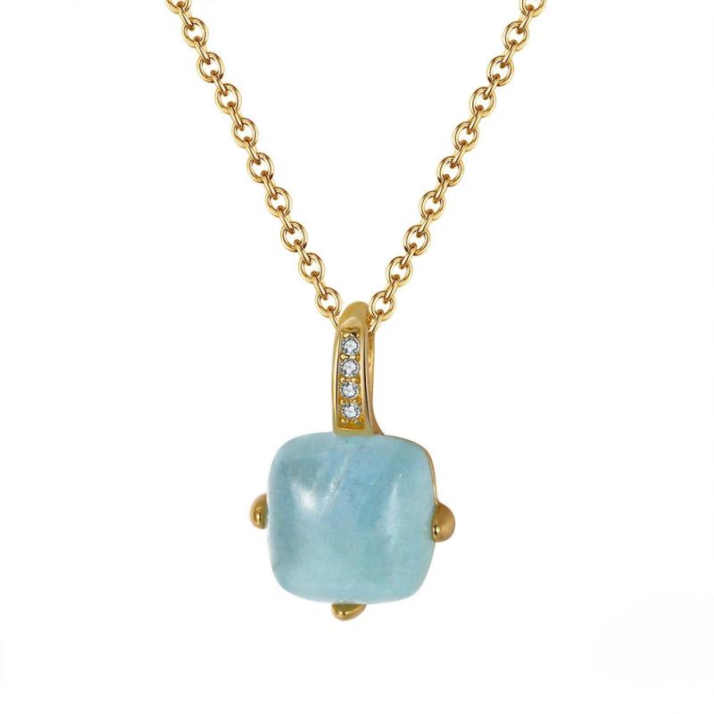 925 Silver O-Shape Necklace Natural Sky-Blue Aquamarine Pendant