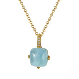 925 Silver O-Shape Necklace Natural Sky-Blue Aquamarine Pendant