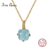 925 Silver O-Shape Necklace Natural Sky-Blue Aquamarine Pendant