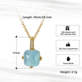 925 Silver O-Shape Necklace Natural Sky-Blue Aquamarine Pendant