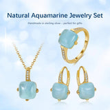 925 Silver O-Shape Necklace Natural Sky-Blue Aquamarine Pendant