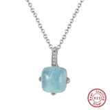 925 Silver O-Shape Necklace Natural Sky-Blue Aquamarine Pendant