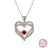 Natural Dancing Gemstone 925 Silver Double Heart Women's Pendant Necklace