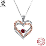 Natural Dancing Gemstone 925 Silver Double Heart Women's Pendant Necklace