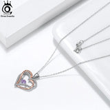 Natural Dancing Gemstone 925 Silver Double Heart Women's Pendant Necklace
