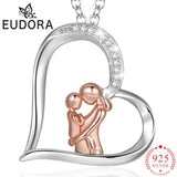 925 Sterling Silver Mother Baby Pendant Necklace with Box