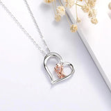 925 Sterling Silver Mother Baby Pendant Necklace with Box