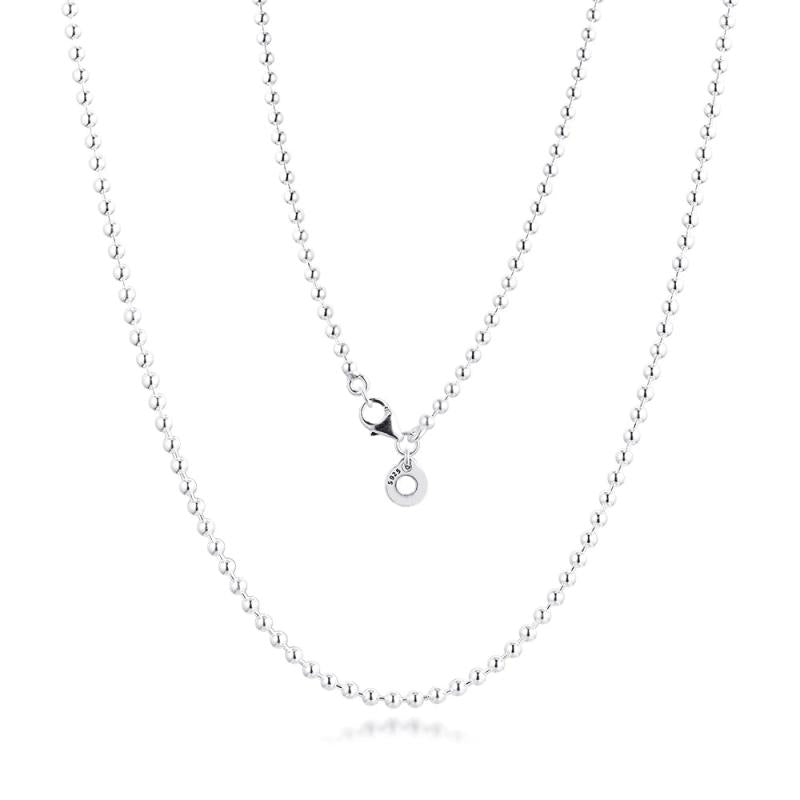 Sterling Silver Ball Chain Necklace Women Clear CZ Pendant Jewelry
