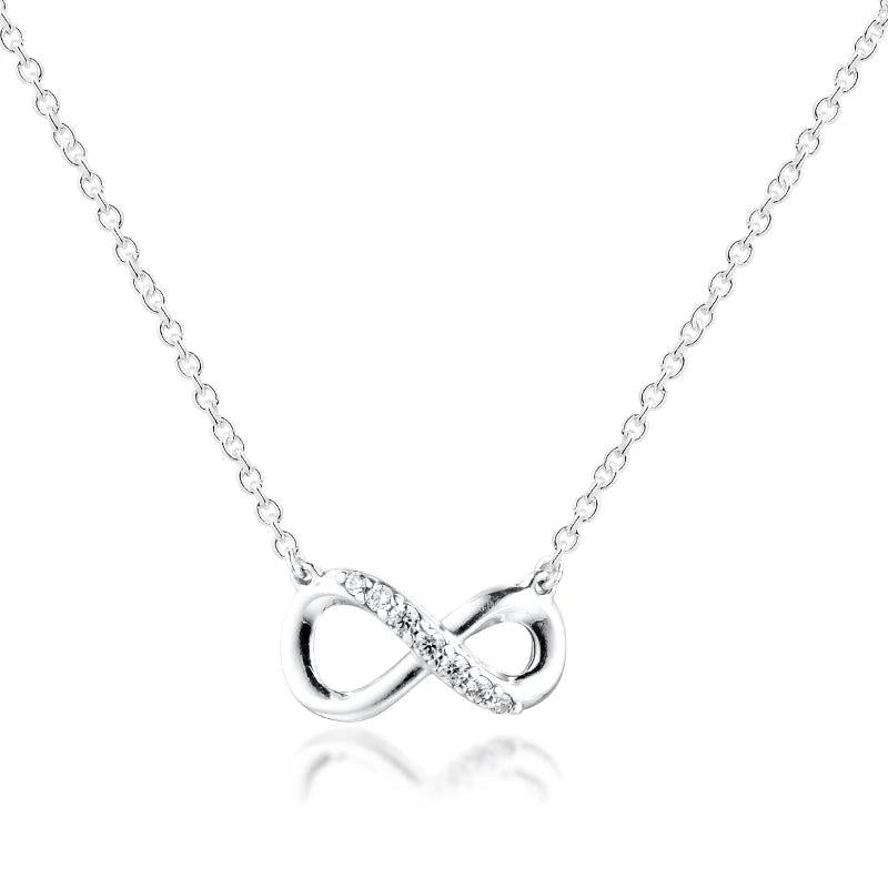 Sparkling Infinity Collar Necklace 925 Sterling Silver Clear CZ Chain Pendant